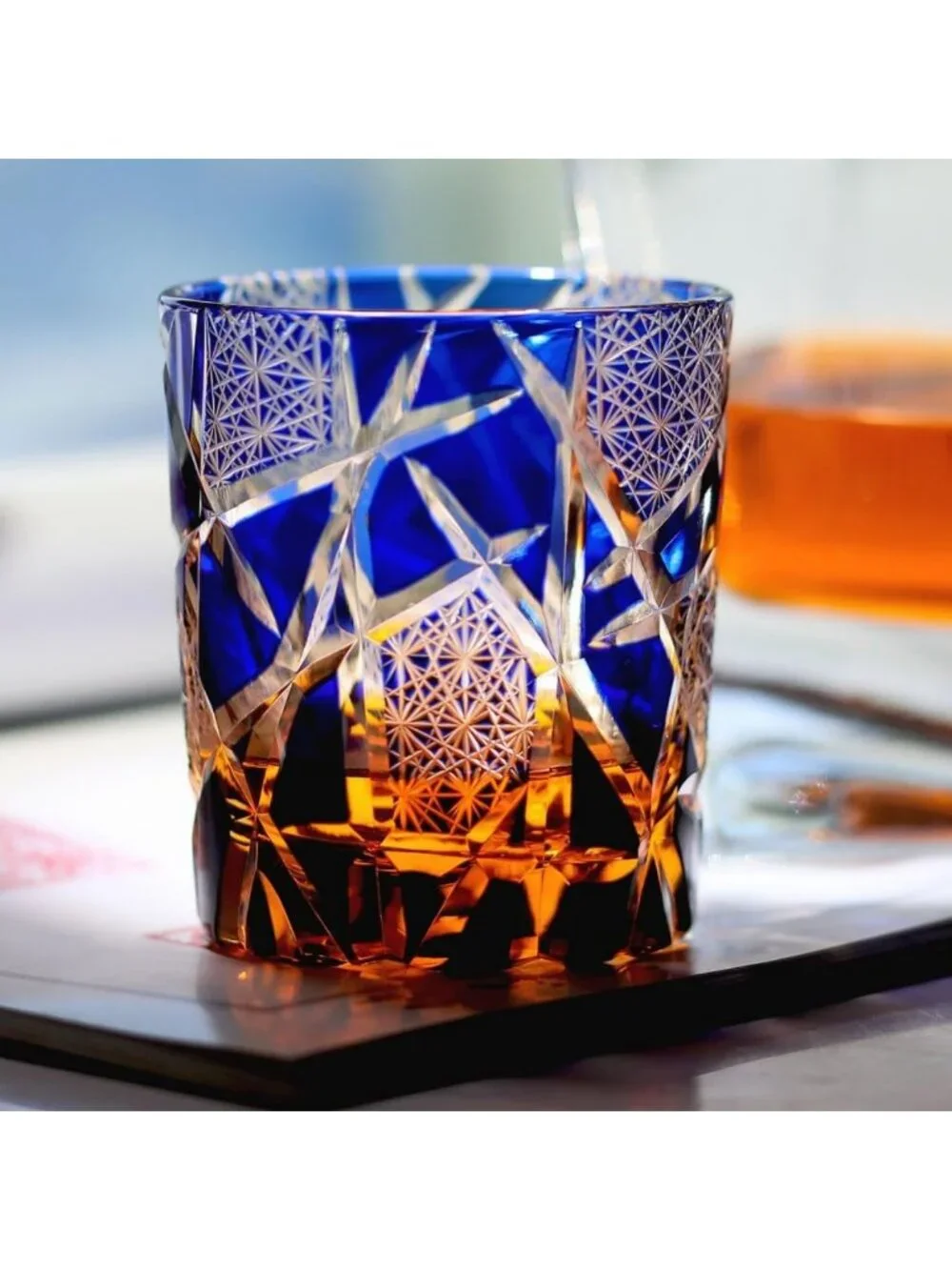 Elegant Cobalt Blue Crystal Old Fashioned Glasses - 9oz Whiskey & Cocktail Set